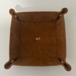 Mark & Graham Brown Valet Watch Ring Tray Catchall Leather Monogrammed 6.5 x 6.5